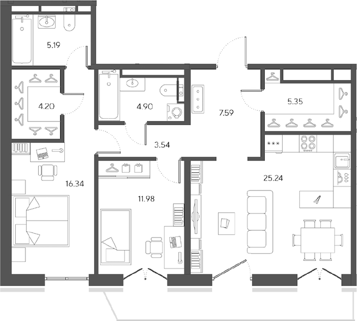 2-комнатная квартира 84.33 м², 8/9 эт., ЖК «LEGENDA Большой 67»